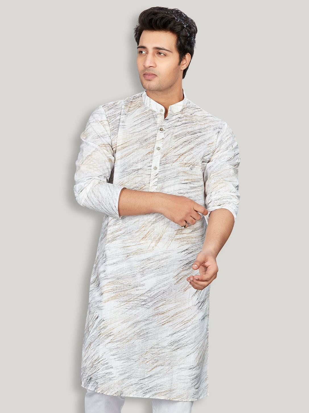 Linen Kurta for Men - White | KPMKBPGOL3 | DesiQlo