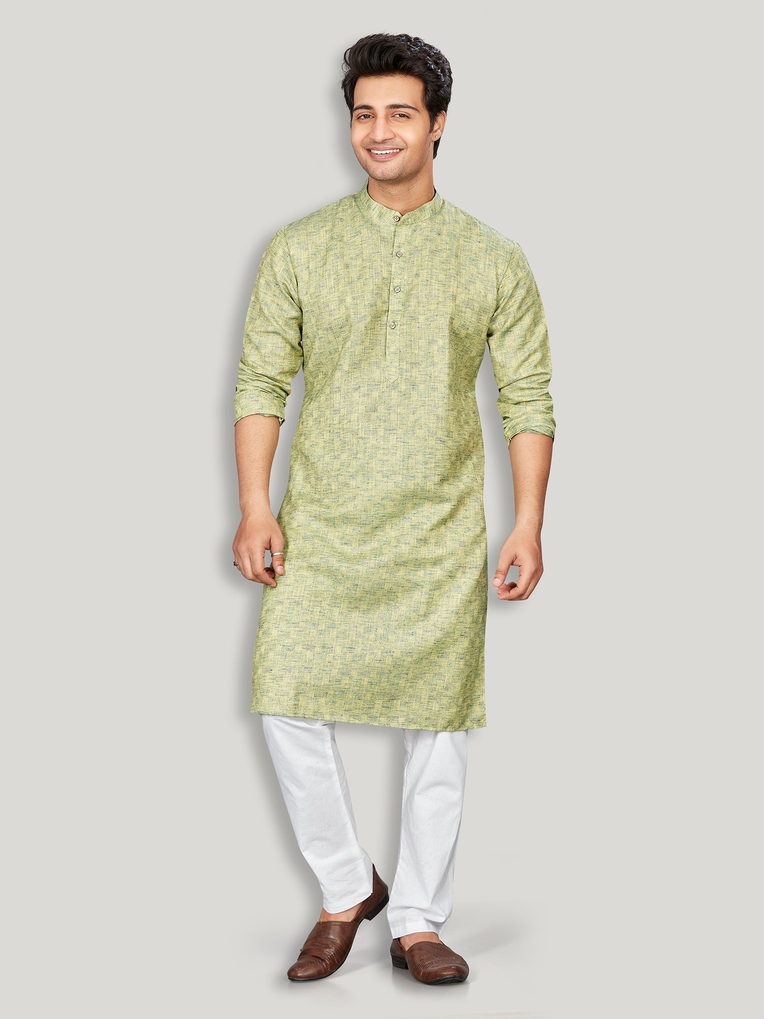 Cotton Kurta for Men - Green | KPSRJQGRN3 | DesiQlo
