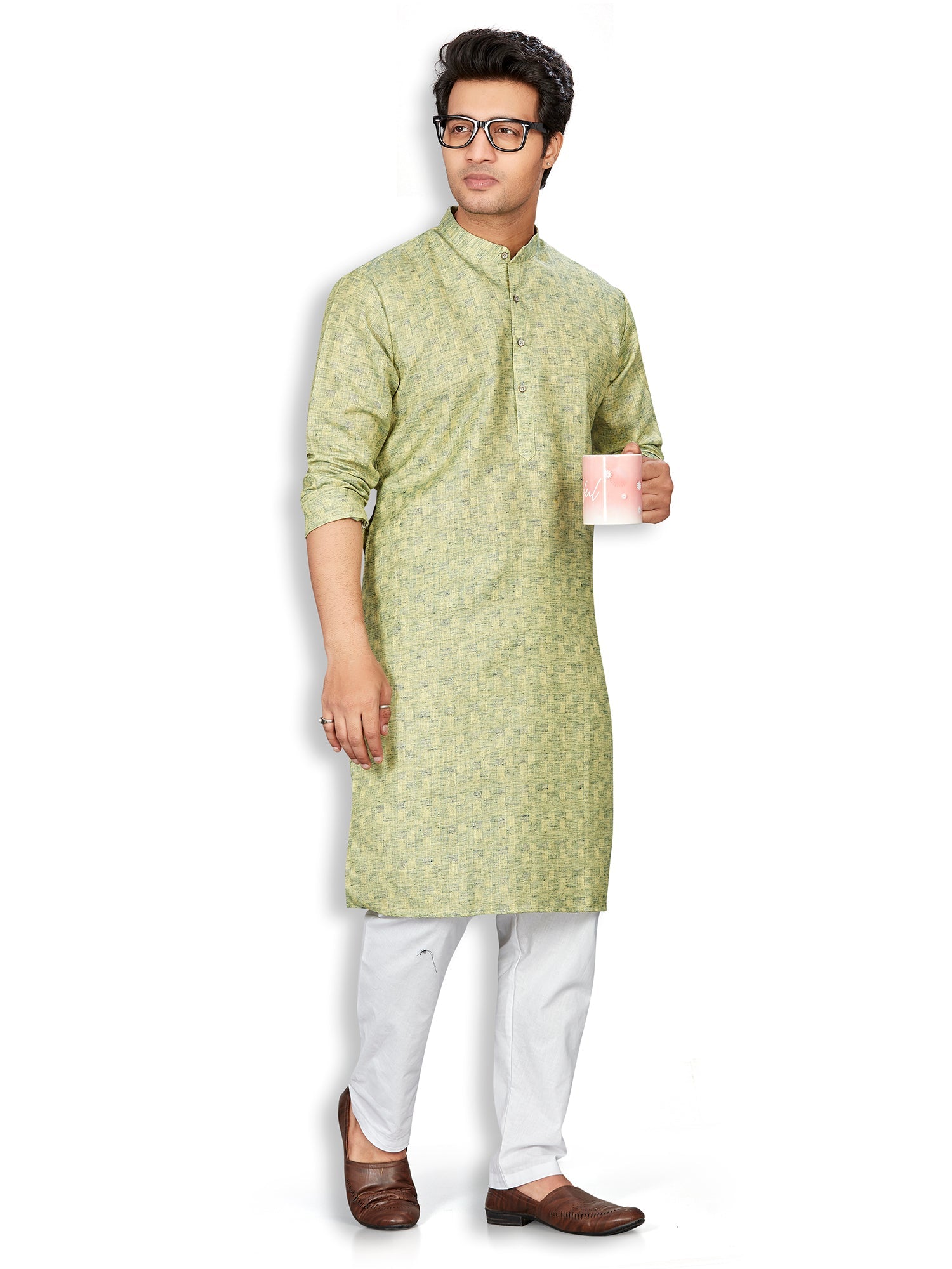 Cotton Kurta for Men - Green | KPSRJQGRN3 | DesiQlo