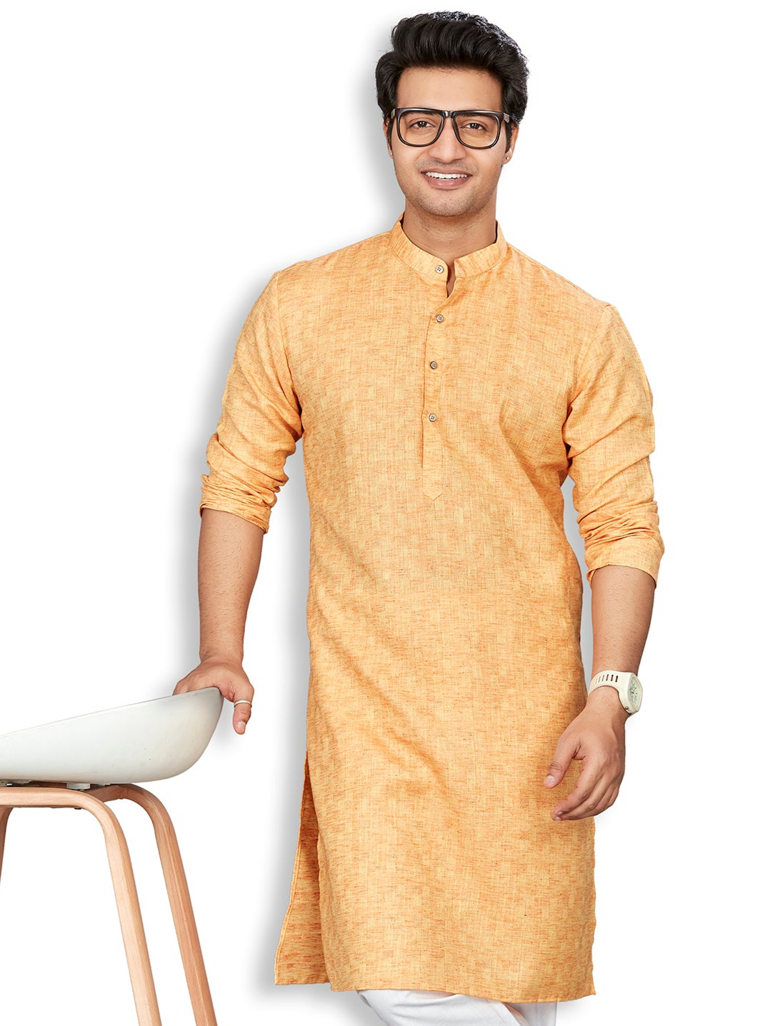 Cotton Kurta for Men - Orange | KPSRJQOR38 | DesiQlo