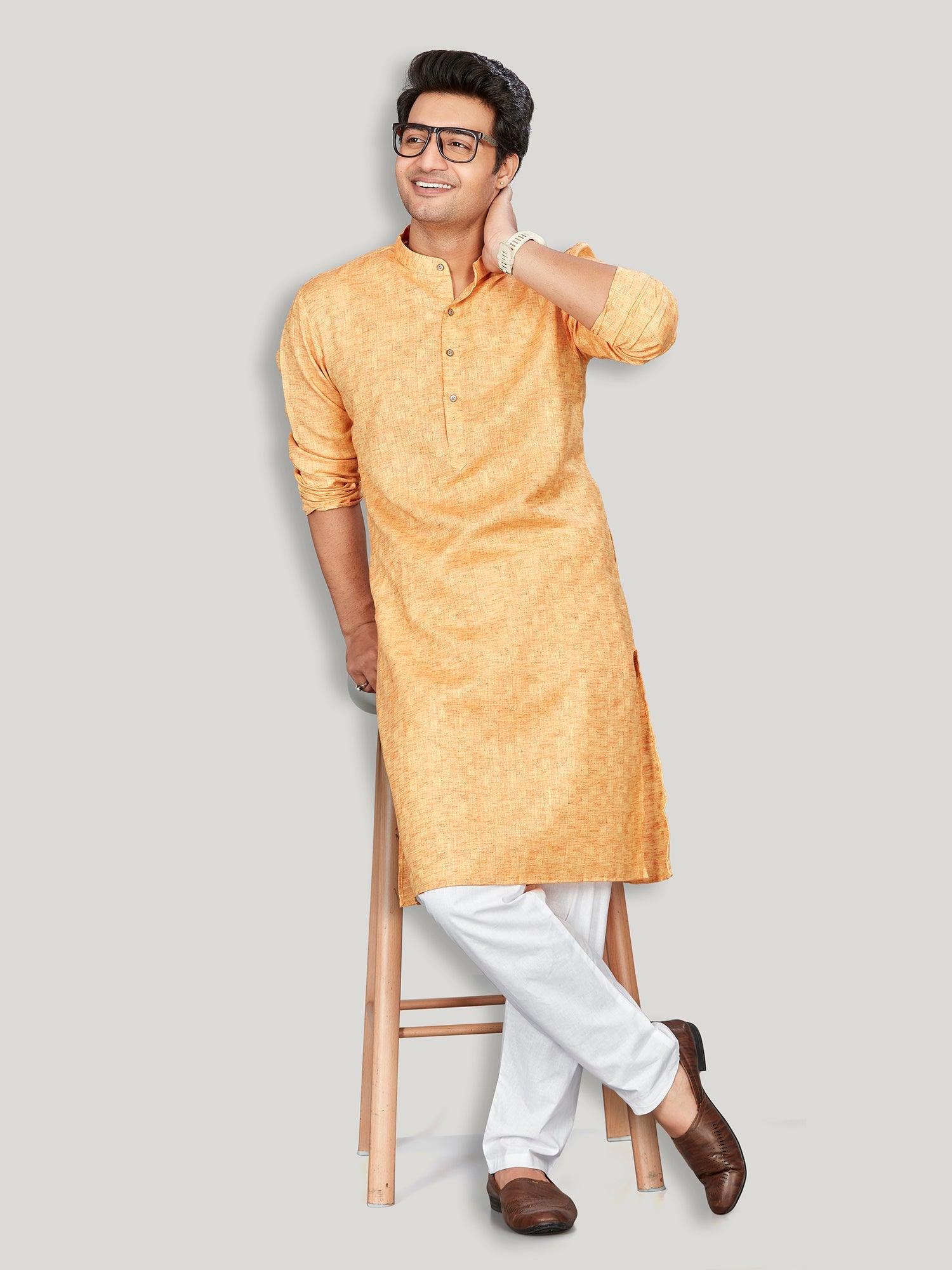 Cotton Kurta for Men - Orange | KPSRJQOR38 | DesiQlo