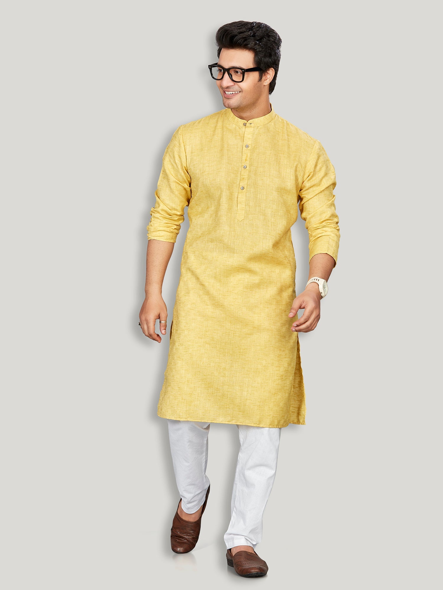 Cotton Kurta for Men - Yellow | KPSRJQYL38 | DesiQlo