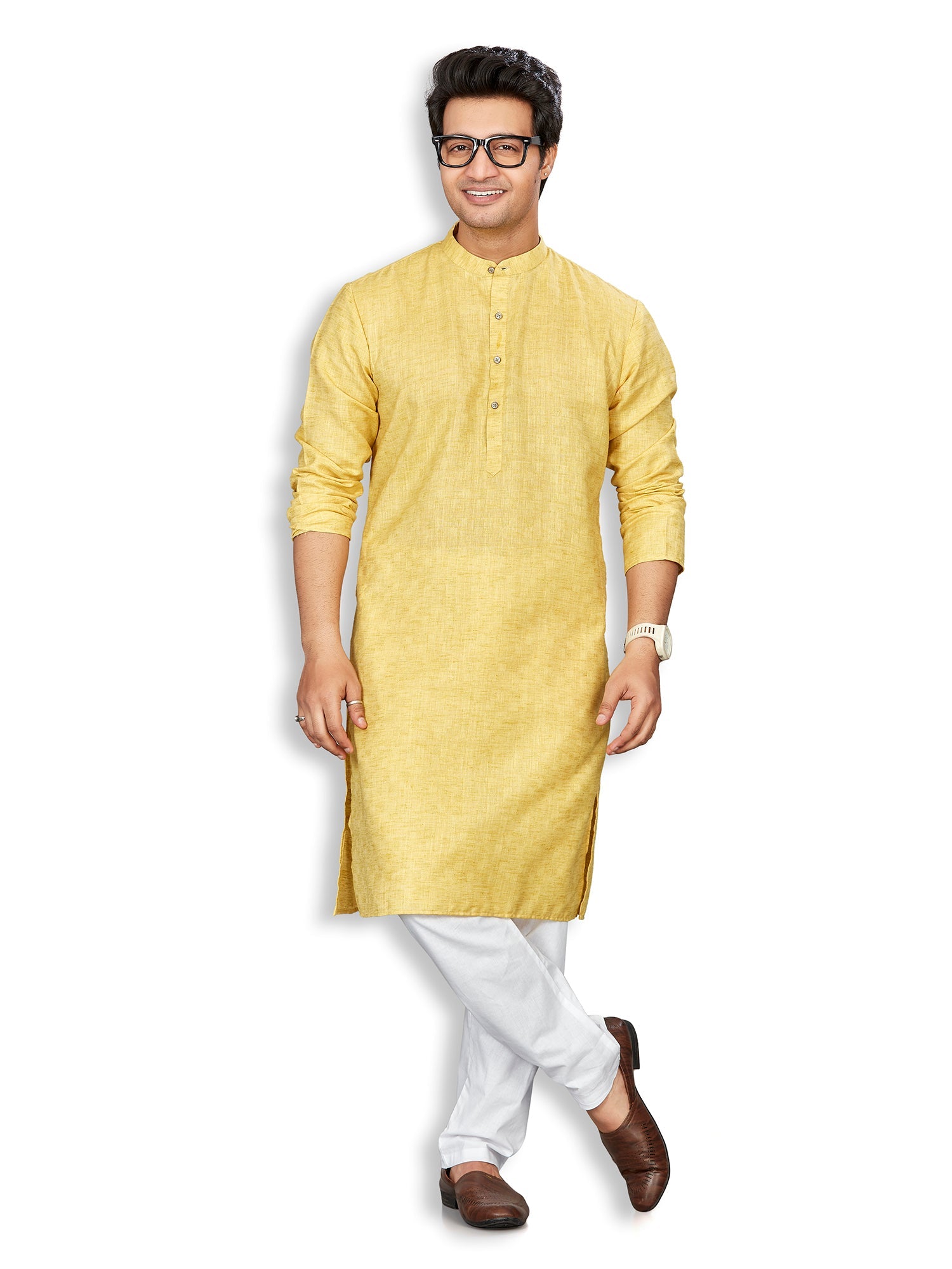 Cotton Kurta for Men - Yellow | KPSRJQYL38 | DesiQlo