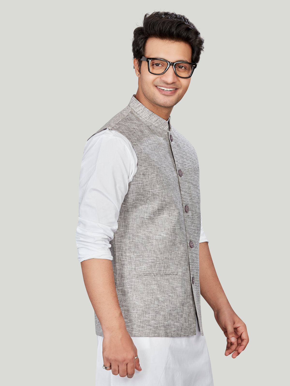 Cotton Nehru Jacket for Men - Grey | WCNVVTGRY3