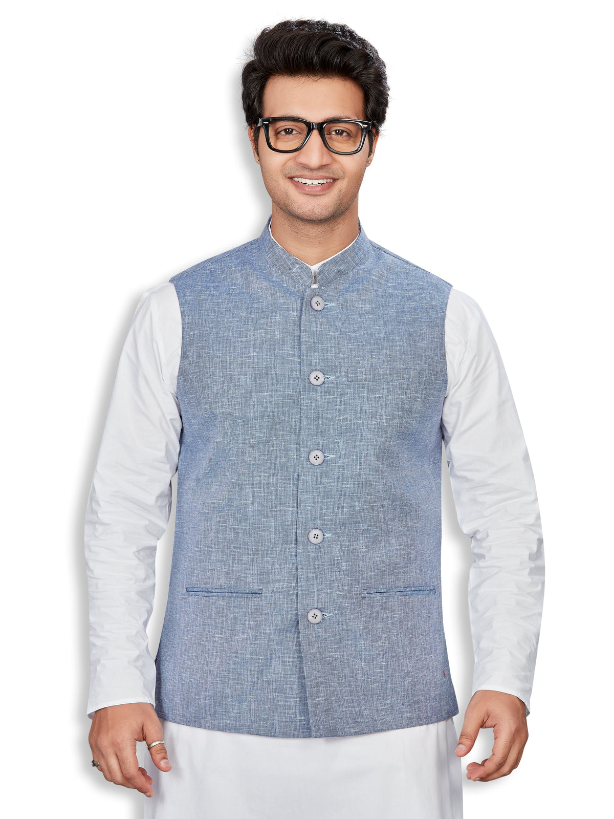 Linen Nehru Jacket for Men - Blue | WCSR1088DN
