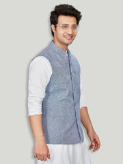 Linen Nehru Jacket for Men - Blue | WCSR1088DN