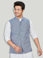 Linen Nehru Jacket for Men - Blue | WCSR1088DN