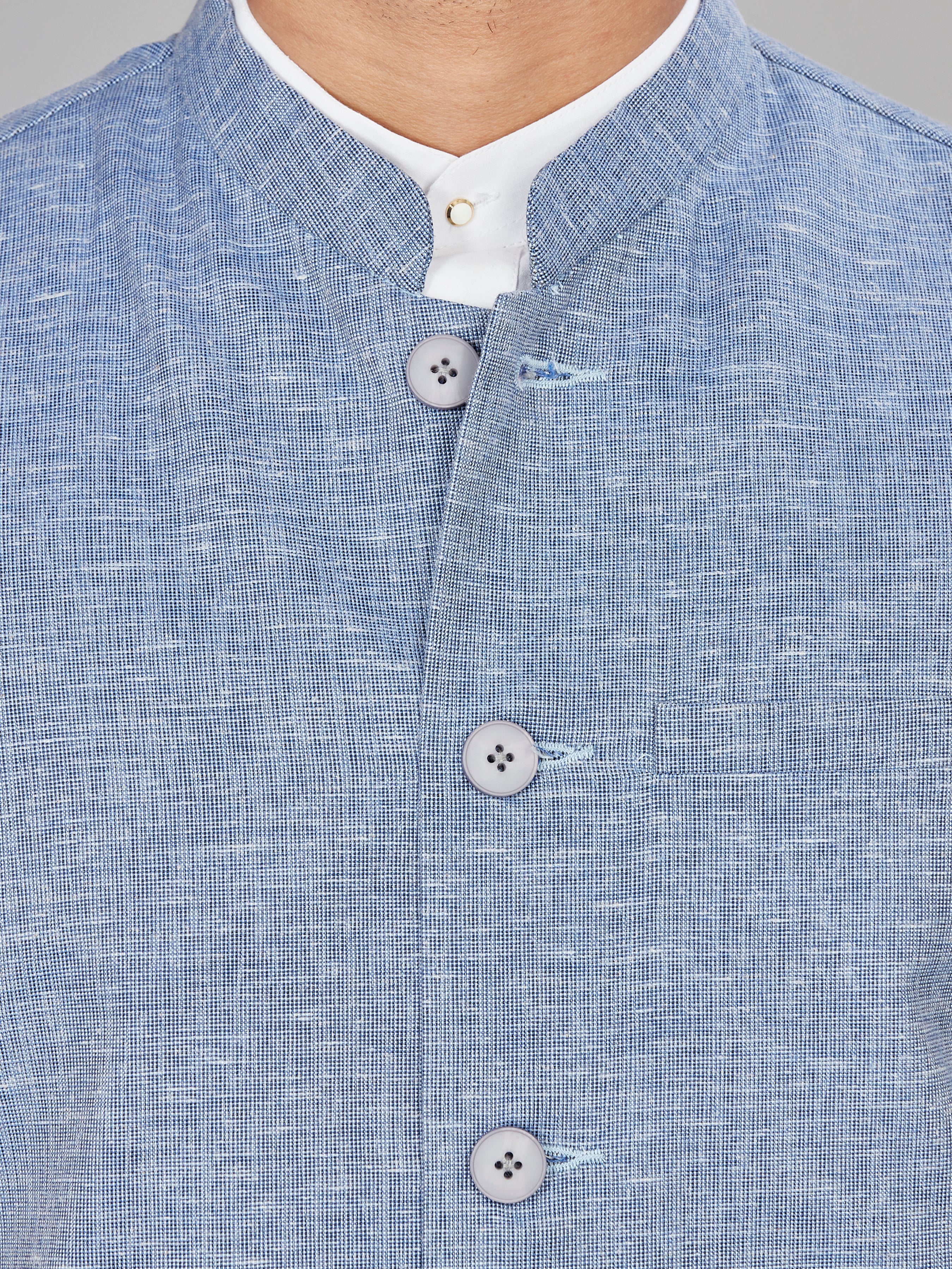Linen Nehru Jacket for Men - Blue | WCSR1088DN | DesiQlo