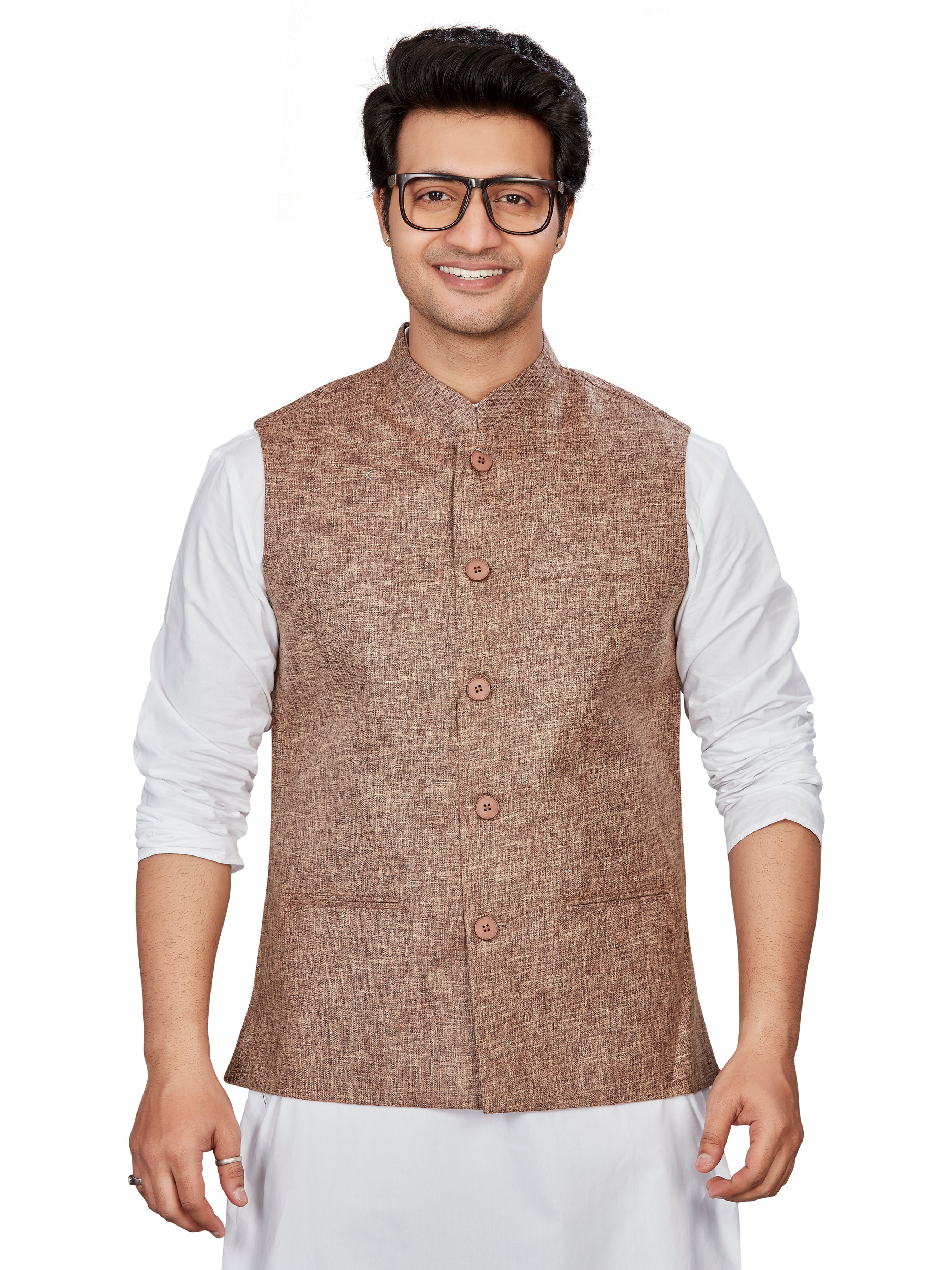 Cotton Nehru Jacket for Men - Brown | WCNVVTBRN3 | DesiQlo