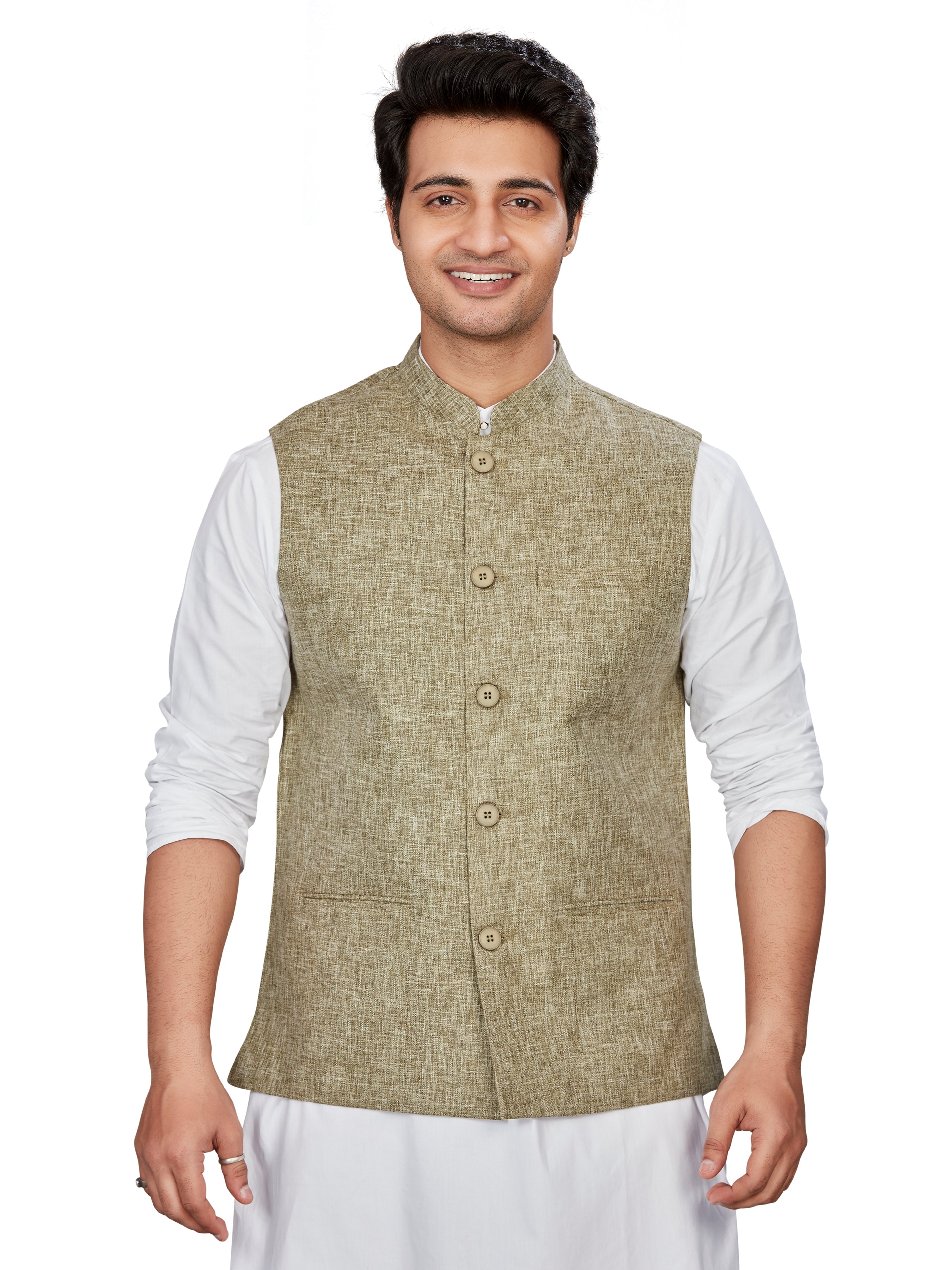 Cotton Nehru Jacket for Men - Green | WCNVVTGRN3 | DesiQlo