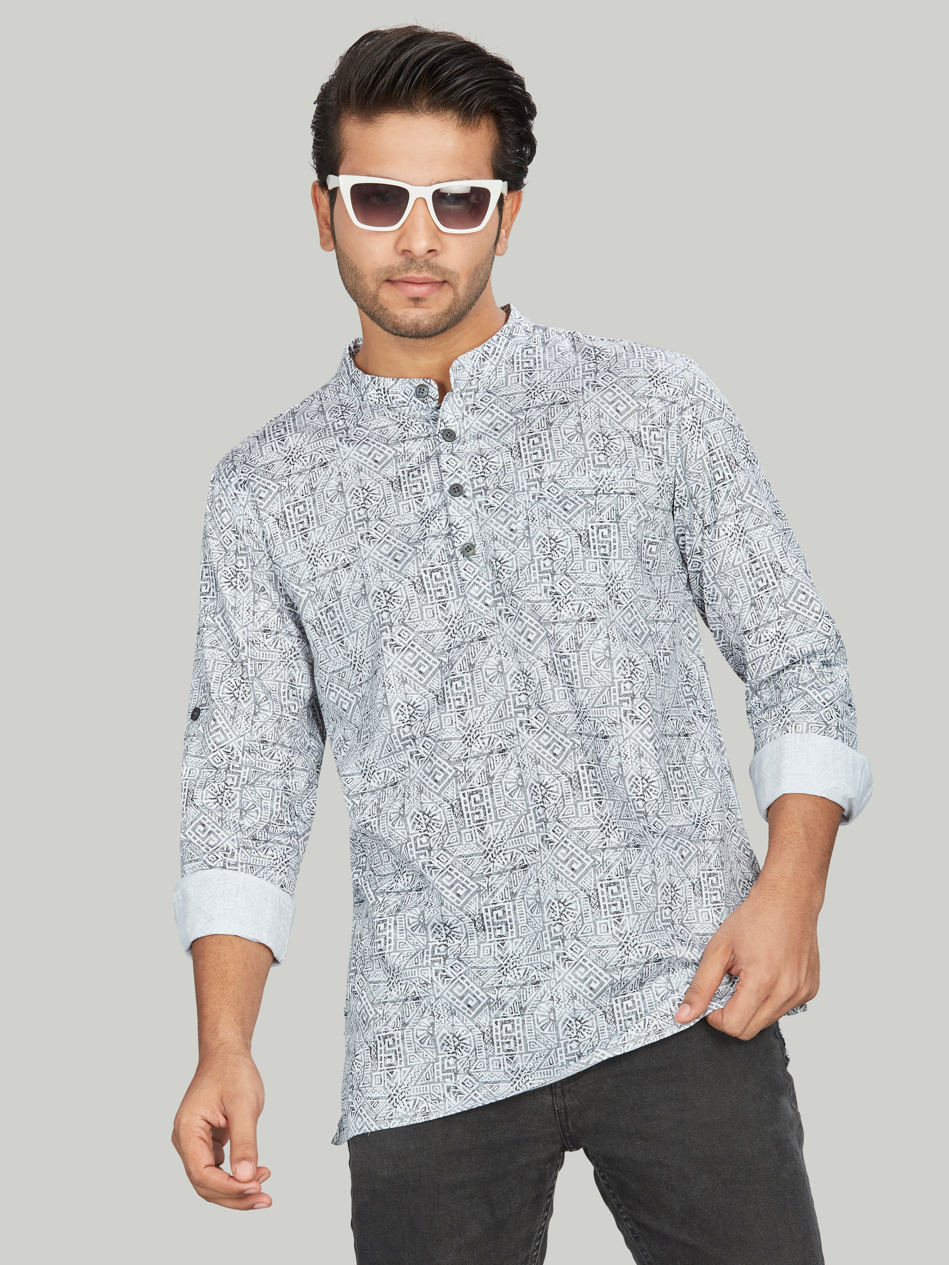 Cotton Short Kurta for Men - Multicolor | SKAVSPBWH3 | DesiQlo
