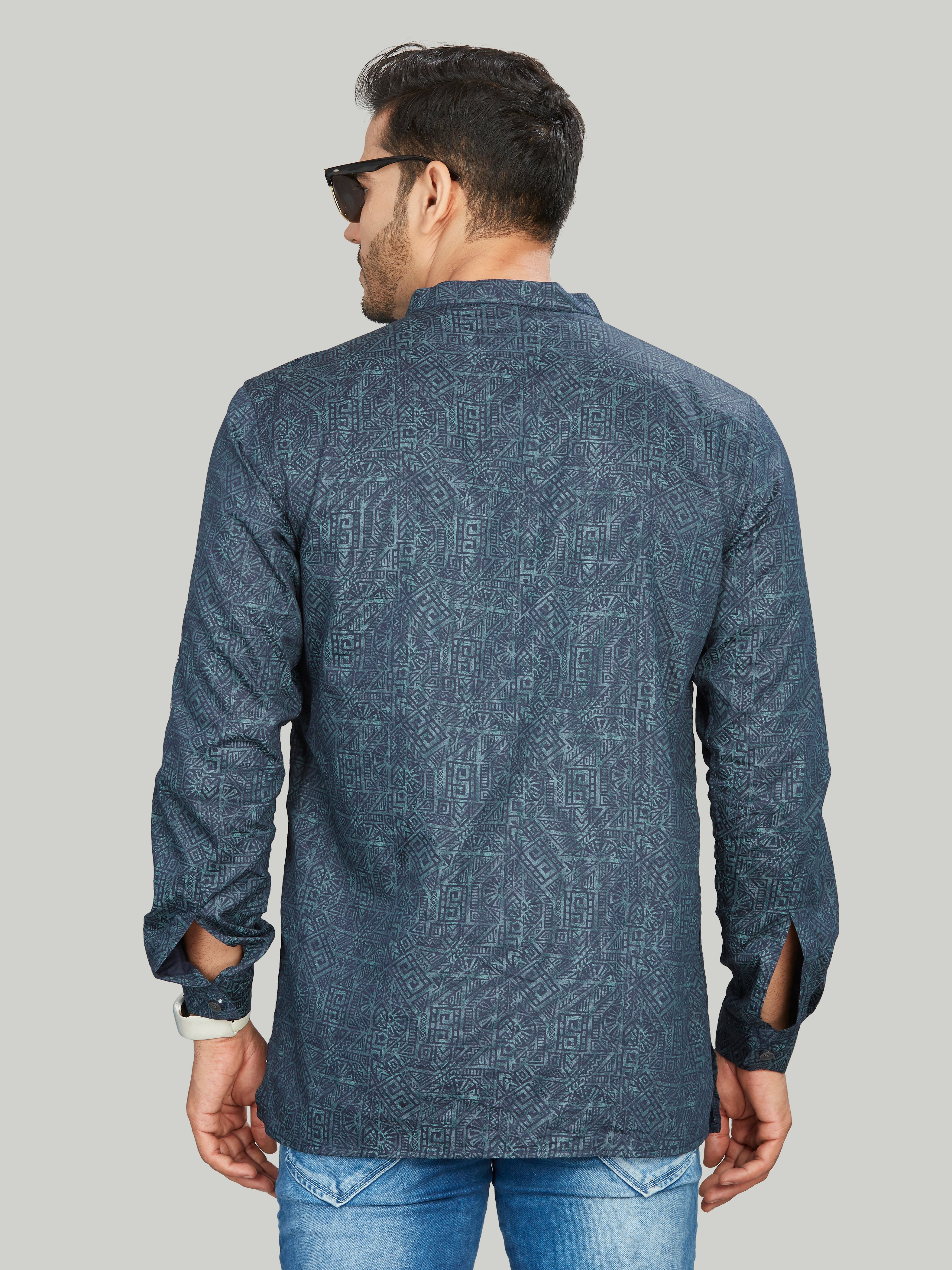 Cotton Short Kurta for Men - Multicolor | SKAVSPBBLU | DesiQlo