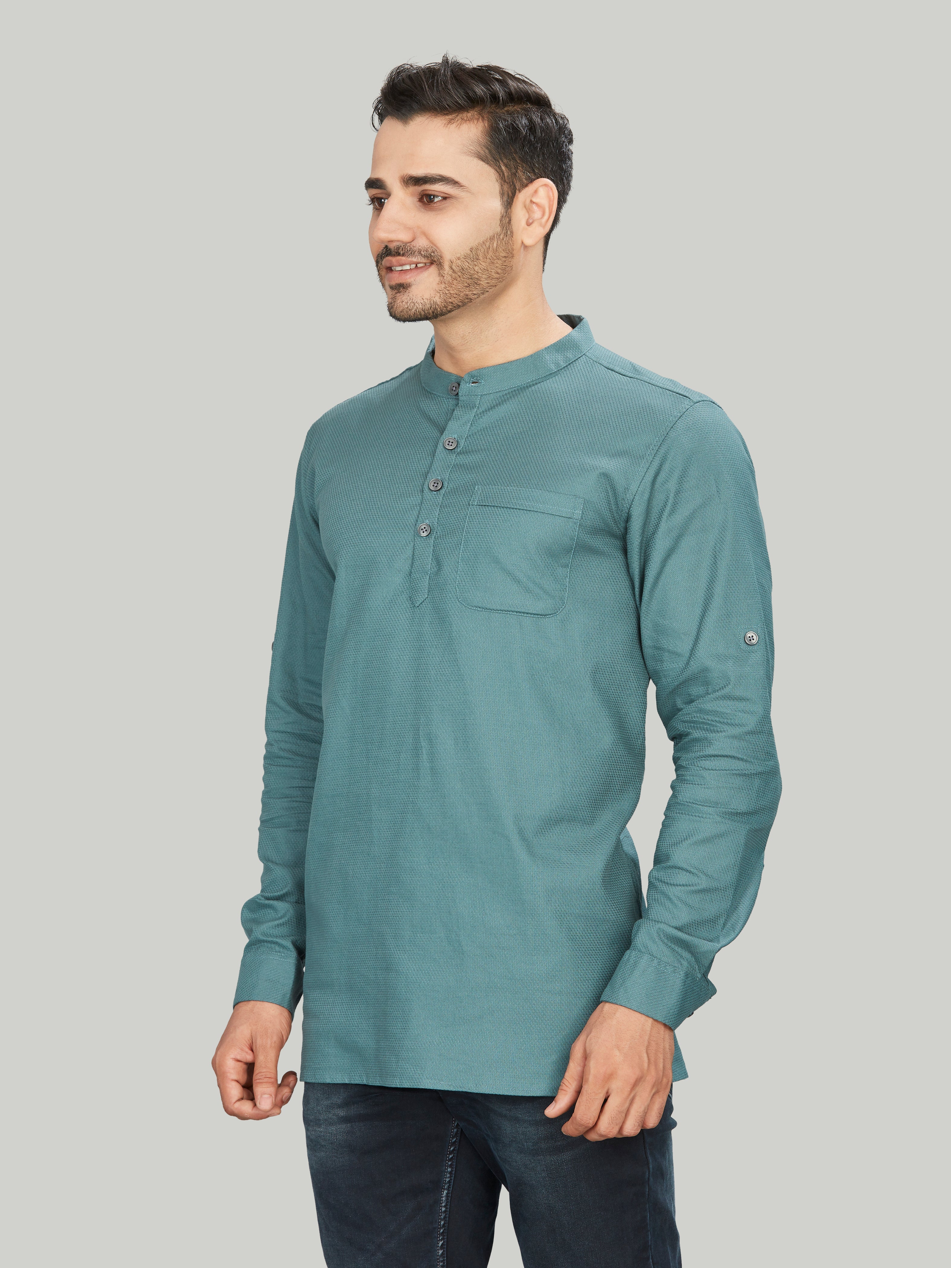 Cotton Short Kurta for Men - Green | SKMYPSGTN3 | DesiQlo