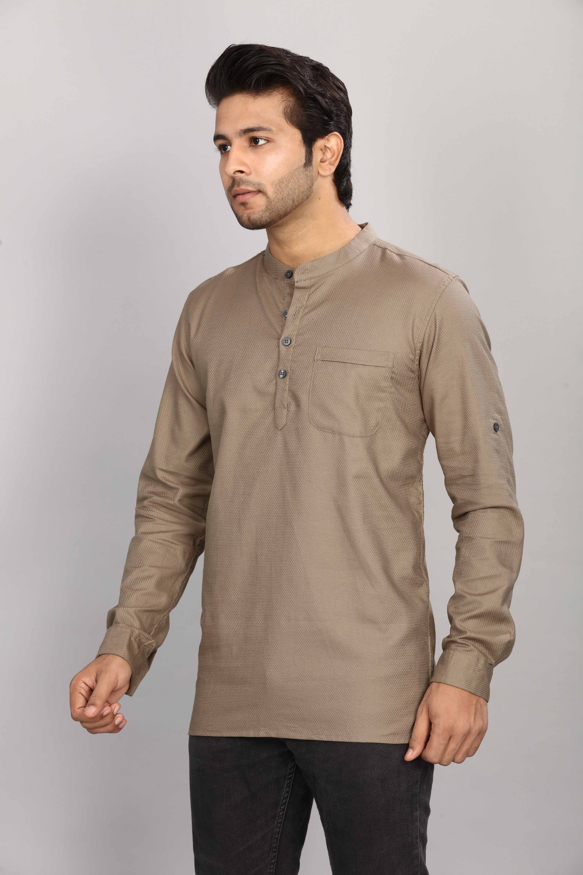 Cotton Short Kurta for Men - Brown | SKMYPSBR38 | DesiQlo