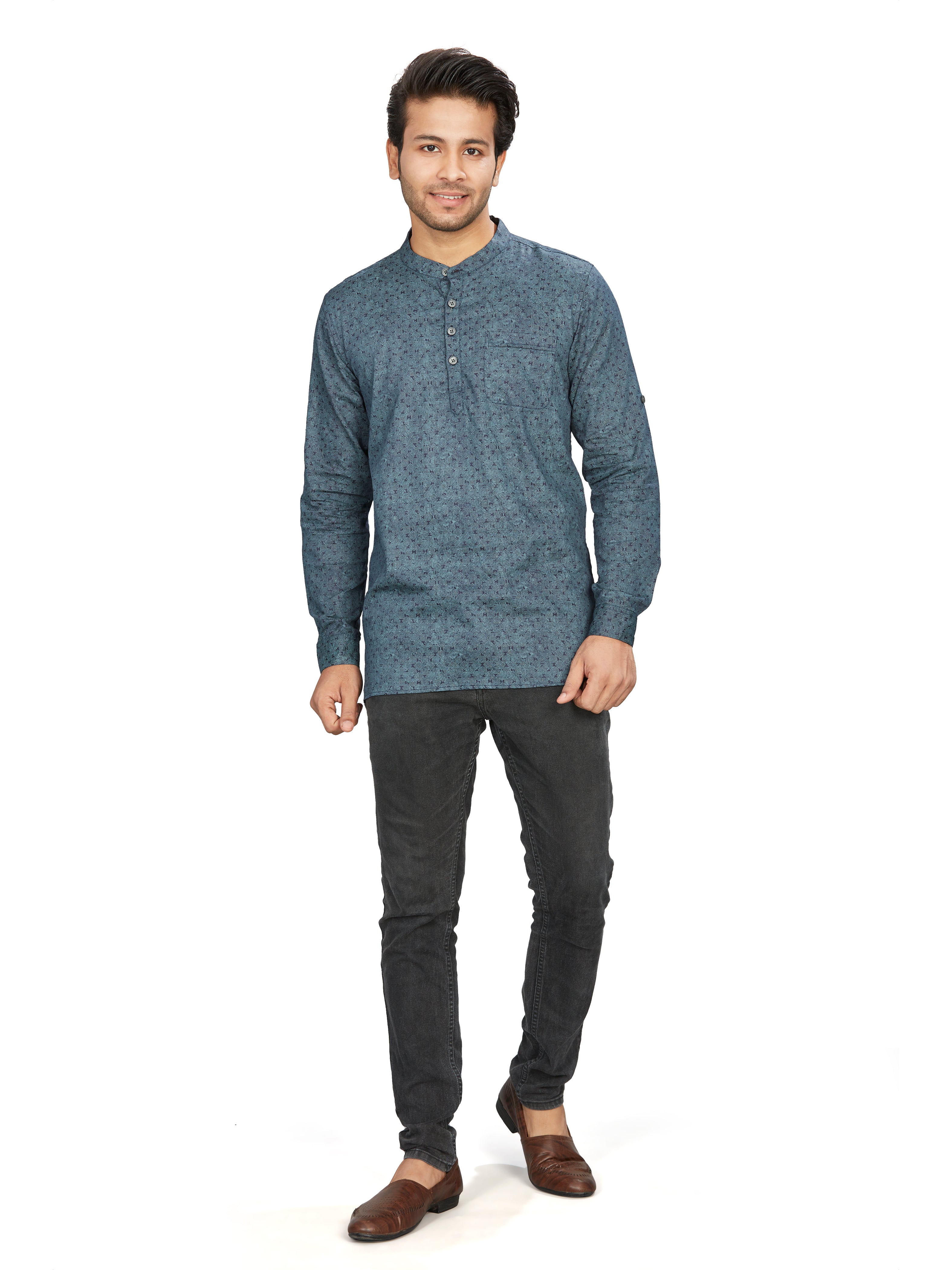 Cotton Short Kurta for Men - Multicolor | SKAVSPSBLU | DesiQlo