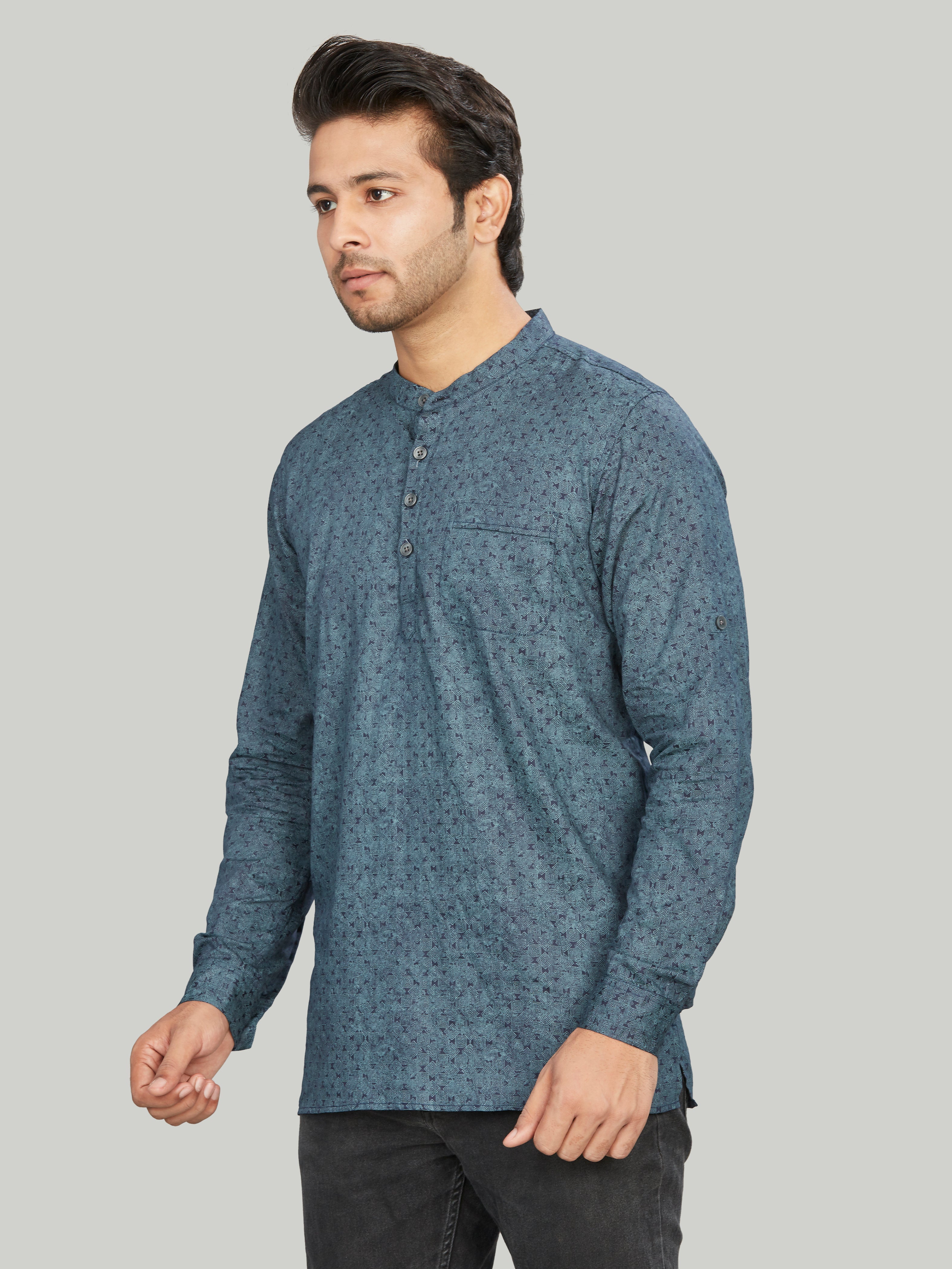 Cotton Short Kurta for Men - Multicolor | SKAVSPSBLU | DesiQlo