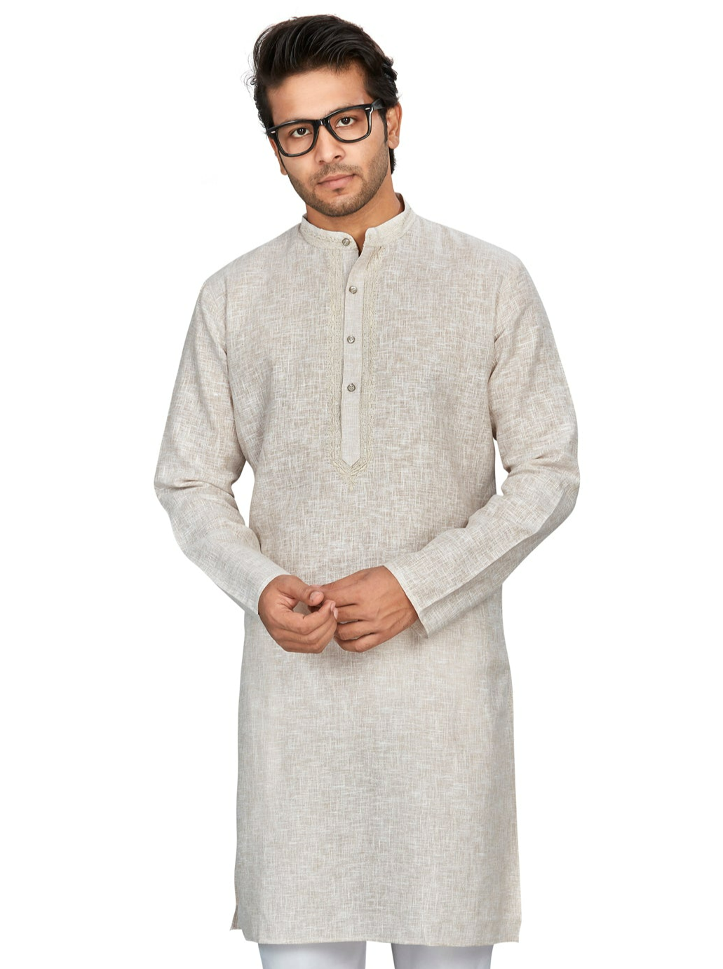 Linen Kurta for Men - Beige | KPLMPEMBE3 | DesiQlo