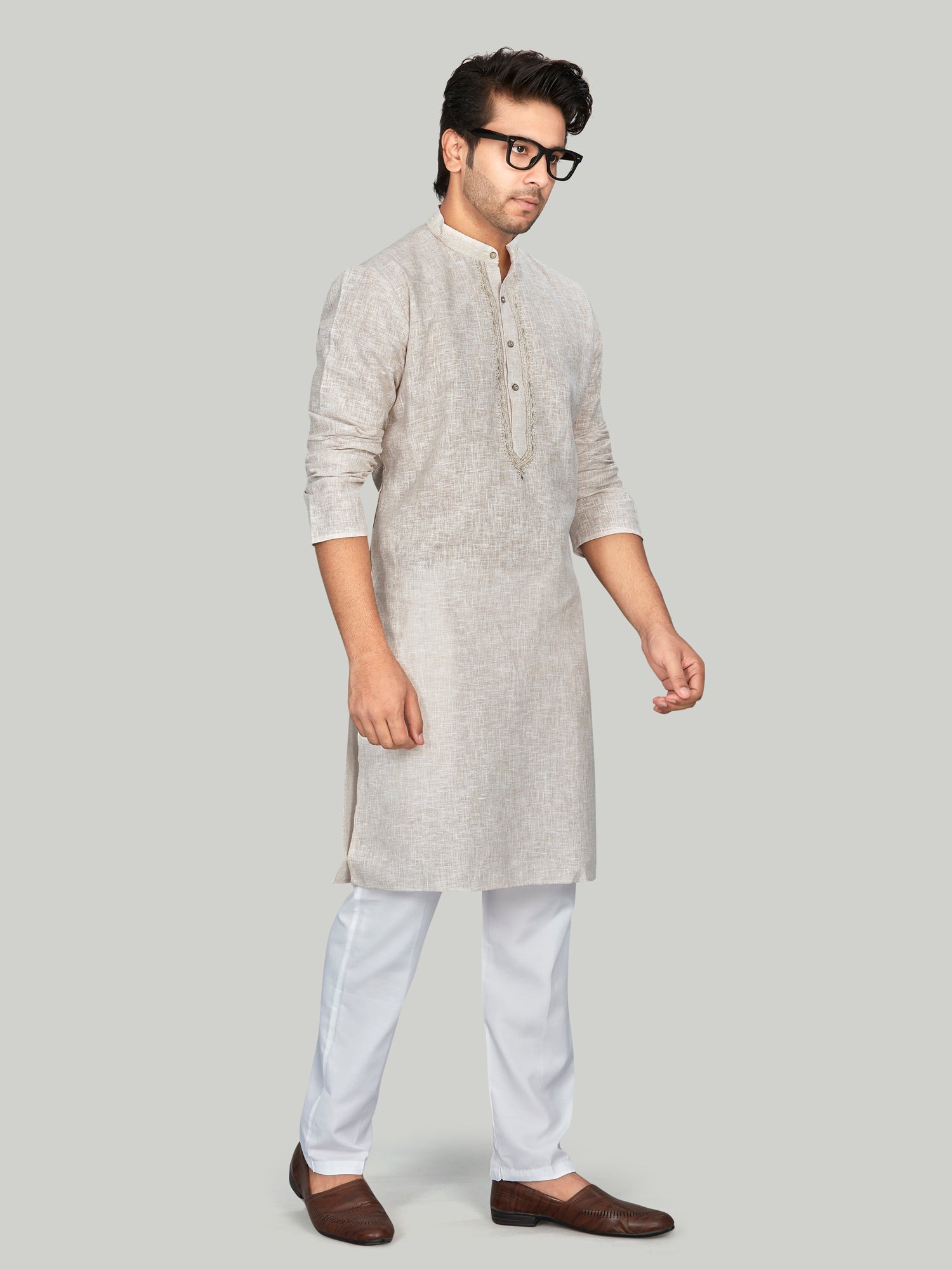 Linen Kurta for Men - Beige | KPLMPEMBE3 | DesiQlo