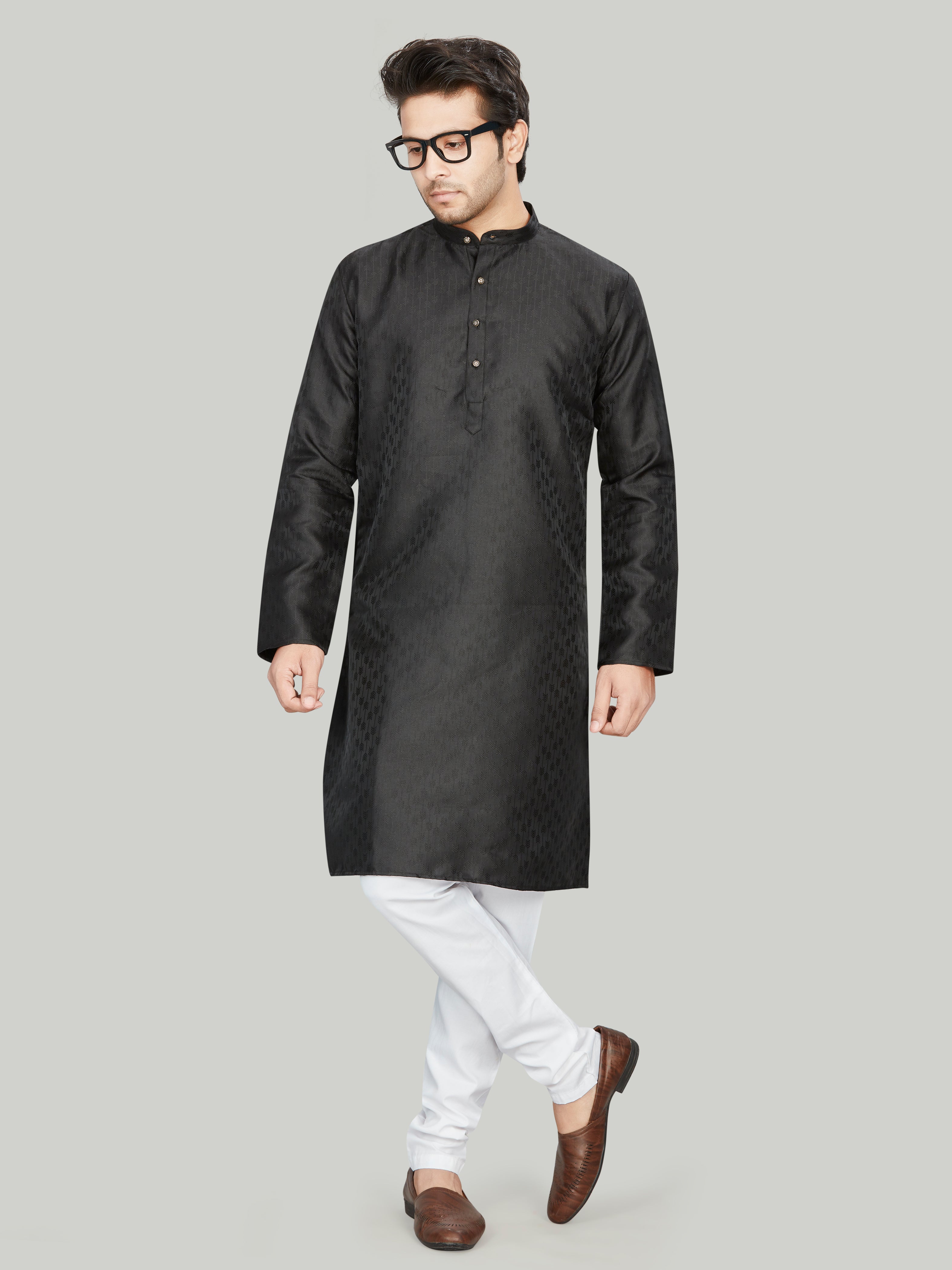 Cotton Kurta for Men - Black | KPAVJQBLK3 | DesiQlo