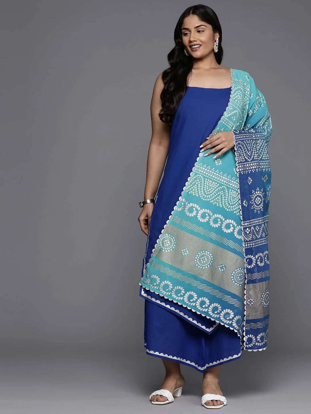 Plus Size Cotton Kurta and Palazzo Set with Dupatta