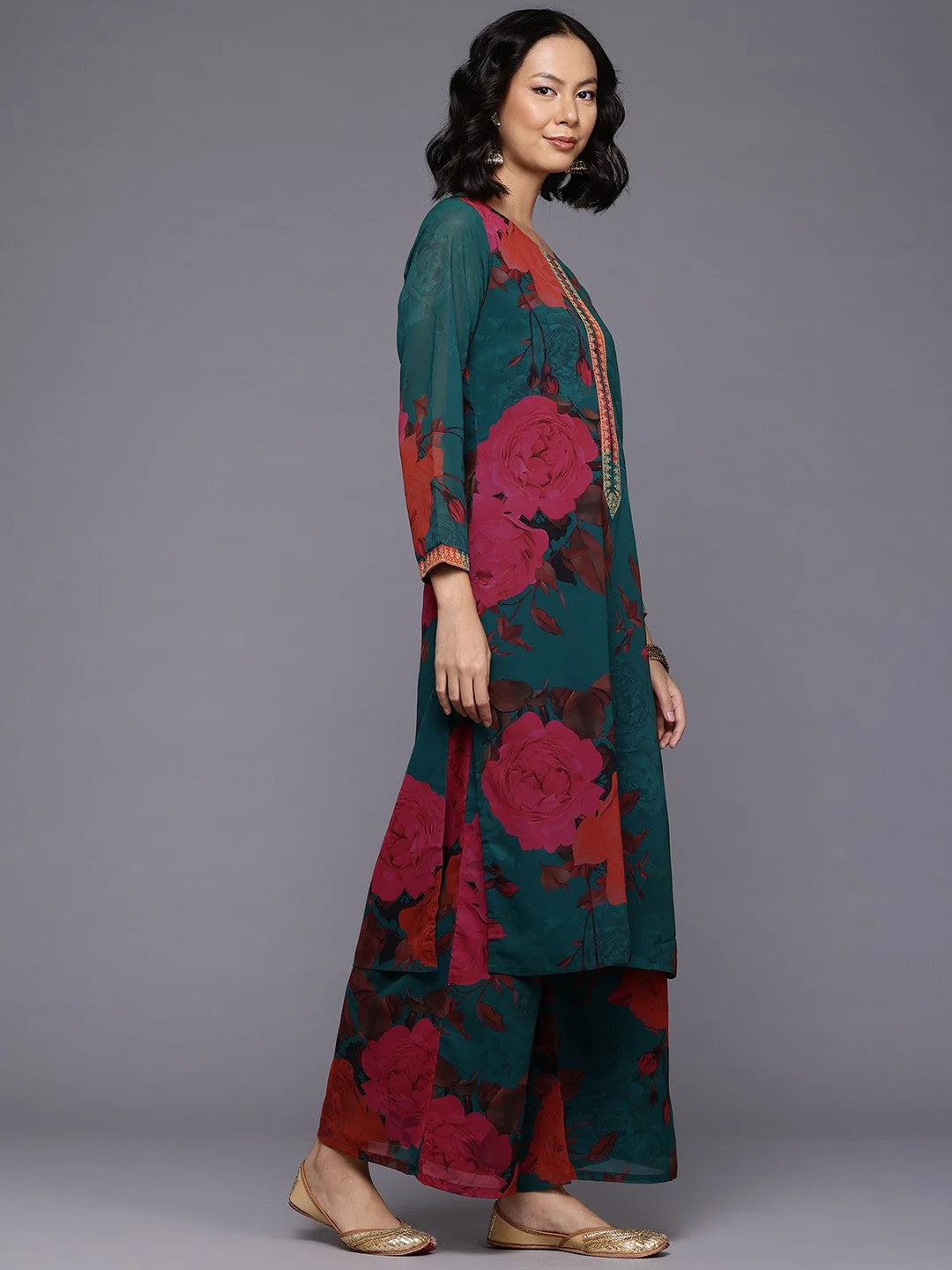 Floral Women's Palazzo Sets - Printed Kurta with Dupatta