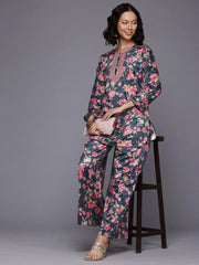 Floral Print Velvet Tunic With Palazzos-AHTUPZ-COMBO-1028