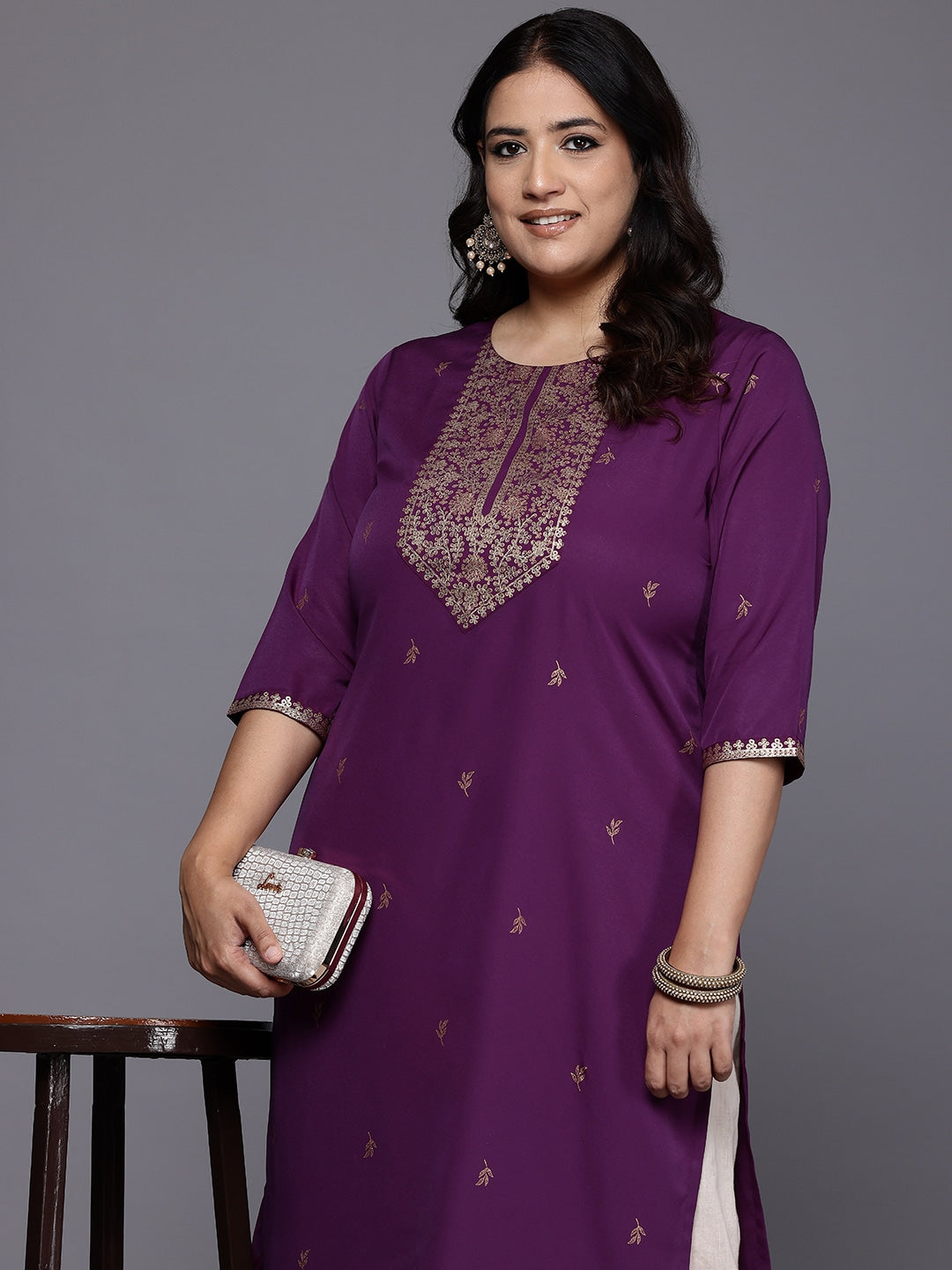 Plus Size Ethnic Motifs Printed Crepe Kurta-AP-AHKUCRGPGL-1138