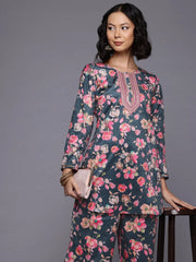 Floral Print Velvet Tunic With Palazzos-AHTUPZ-COMBO-1028