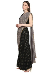 Black Georgette Foil Print Ready to Wear Saree-AHSRBL-SET-12