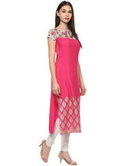 Pink Chanderi Foil Printed Kurta-AHKUCRDF-403