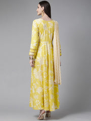 Yellow Digital Printed Draped Dress-AHDRCRDP-888