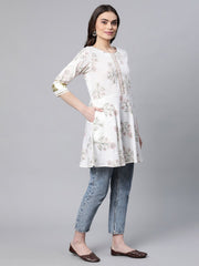 Off White Pure Cotton Floral Printed Tunic-AHTUCOPG-8064