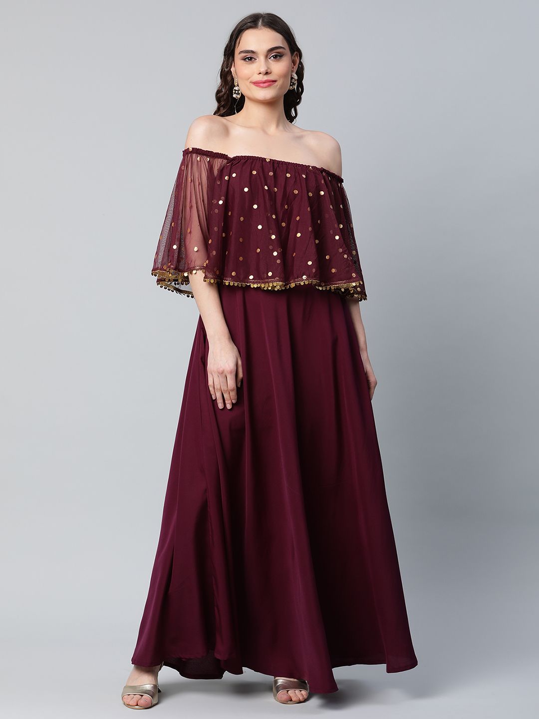 Burgundy & Gold Printed Dress - Women's Western Wear Outfits