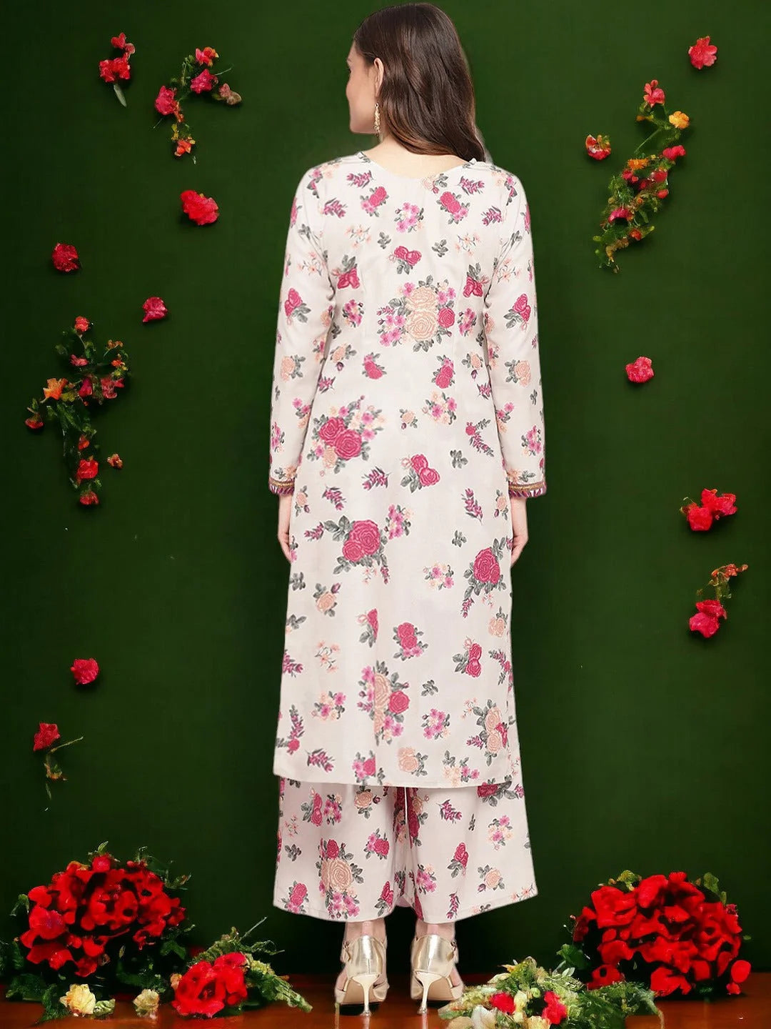 Floral Polyester Kurta and Palazzo Pants Set for Women