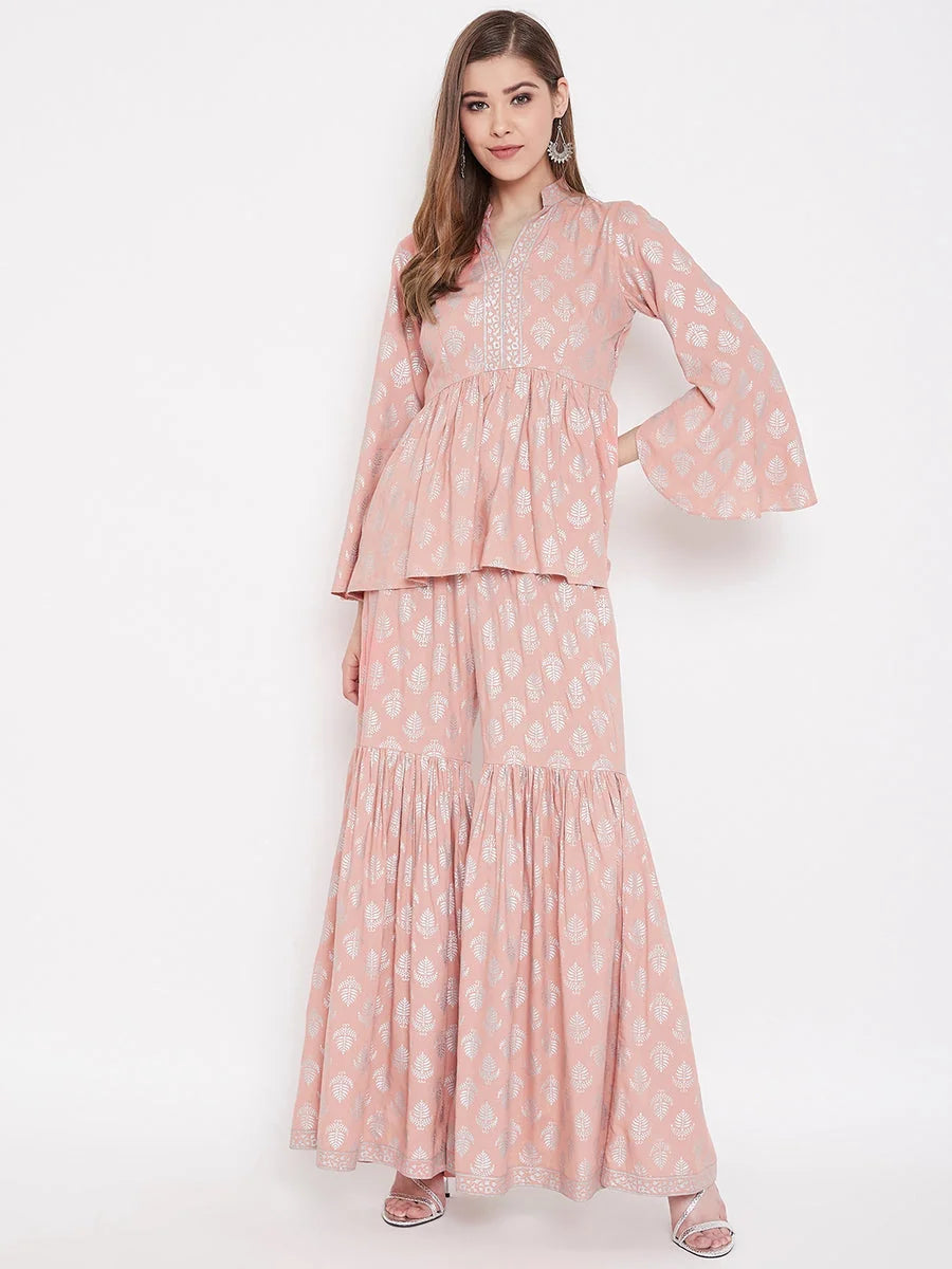 Dusty Pink Kurti with Sharara: Chic Garara Pants Outfit