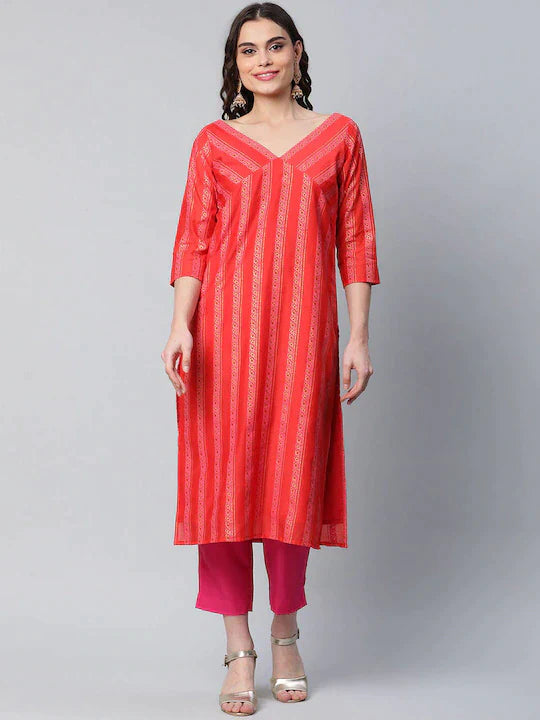 Red Striped Women's Kurta Sets | Stylish Indian Kurta Sets