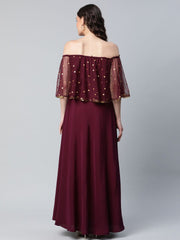 Burgundy & Gold Net Printed Dress-AHDRNTFP-924
