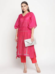 Pink Chanderi Khari Print Kaftan with Trouser-AHKFPNBL-combo-389
