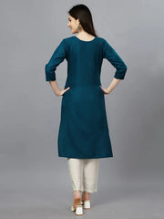 Blue Straight Embroidered Kurti-1001