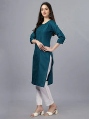 Blue Straight Embroidered Kurti-1001