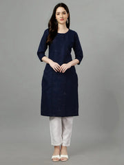 Dark Blue Straight Embroidered Kurti-1002