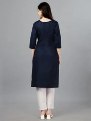 Dark Blue Straight Embroidered Kurti-1002