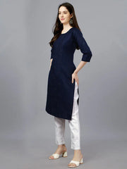 Dark Blue Straight Embroidered Kurti-1002