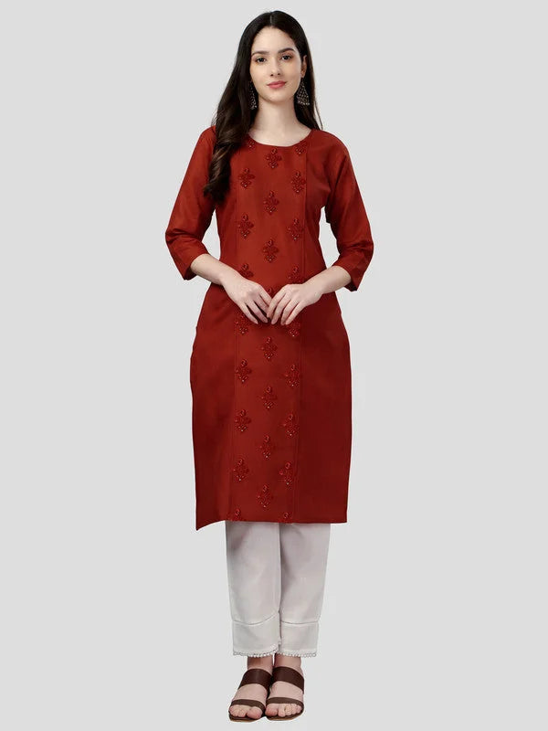 Orange Embroidered Kurti - Stylish Cotton Indian Kurtis
