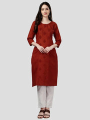 Orange Straight Embroidered Kurti-1003