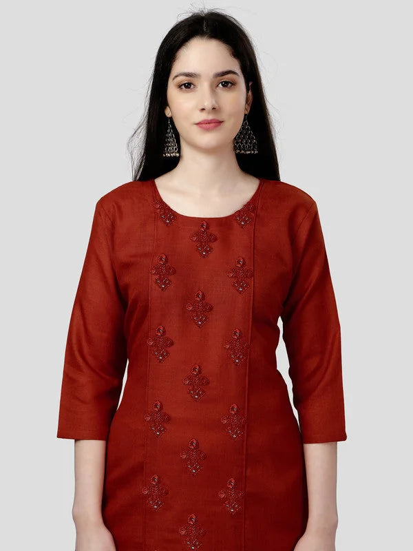 Orange Embroidered Kurti - Stylish Cotton Indian Kurtis