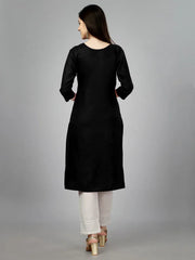 Black Straight Embroidered Kurti-1004