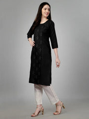 Black Straight Embroidered Kurti-1004