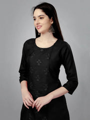 Black Straight Embroidered Kurti-1004