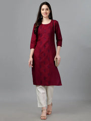 Maroon Straight Embroidered Kurti-1004